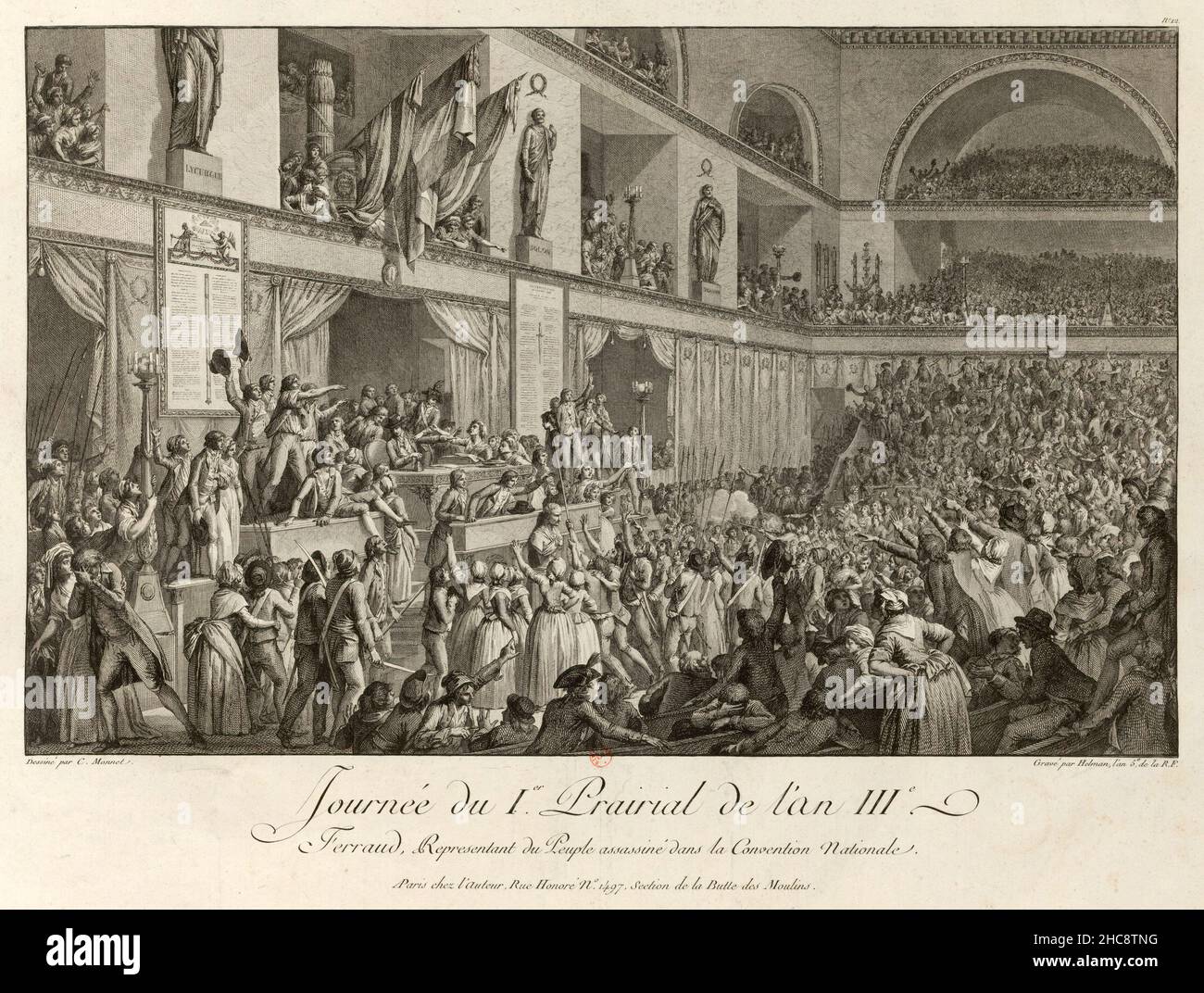 L'assassinio del vice Jean-Bertrand Féraud nell'invasione delle Tuileries il 20th maggio 1795 (anno Prairial 1 2 nel Calendario rivoluzionario). La crisi economica dell'epoca, con un'inflazione fuori controllo, ha fatto seccare l'opinione pubblica e ha tentato di rovesciare il governo rivoluzionario. Foto Stock