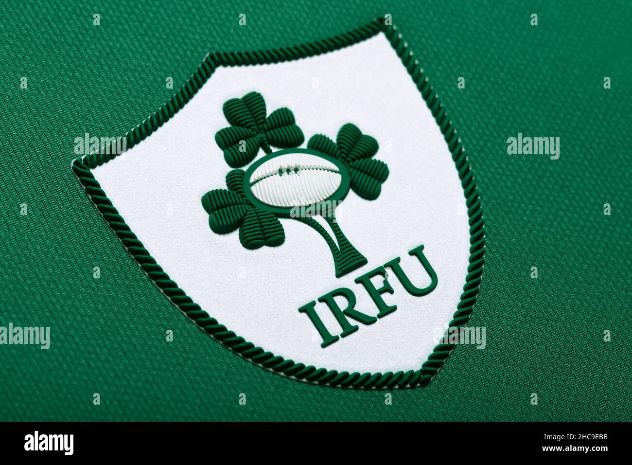 Primo piano della maglia irlandese Rugby Union Foto Stock