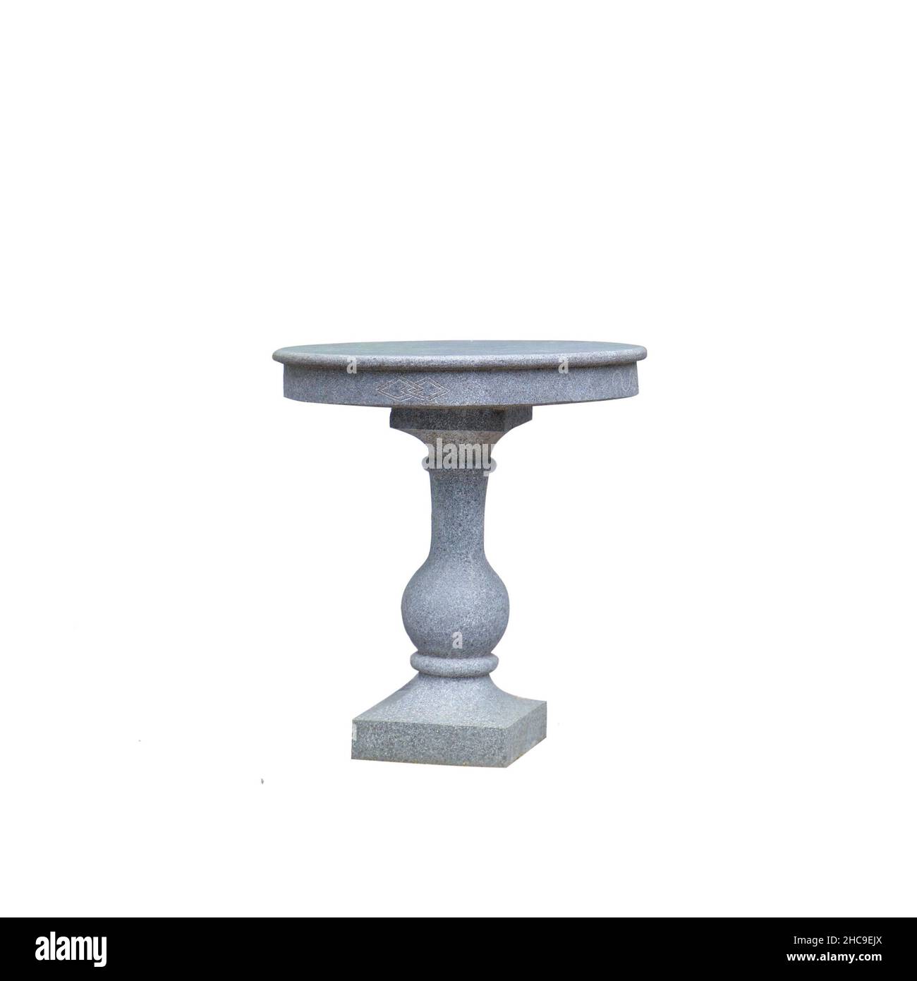 Tavolo in marmo isolato su sfondo bianco. Mobili per parchi e giardini cittadini. Foto Stock