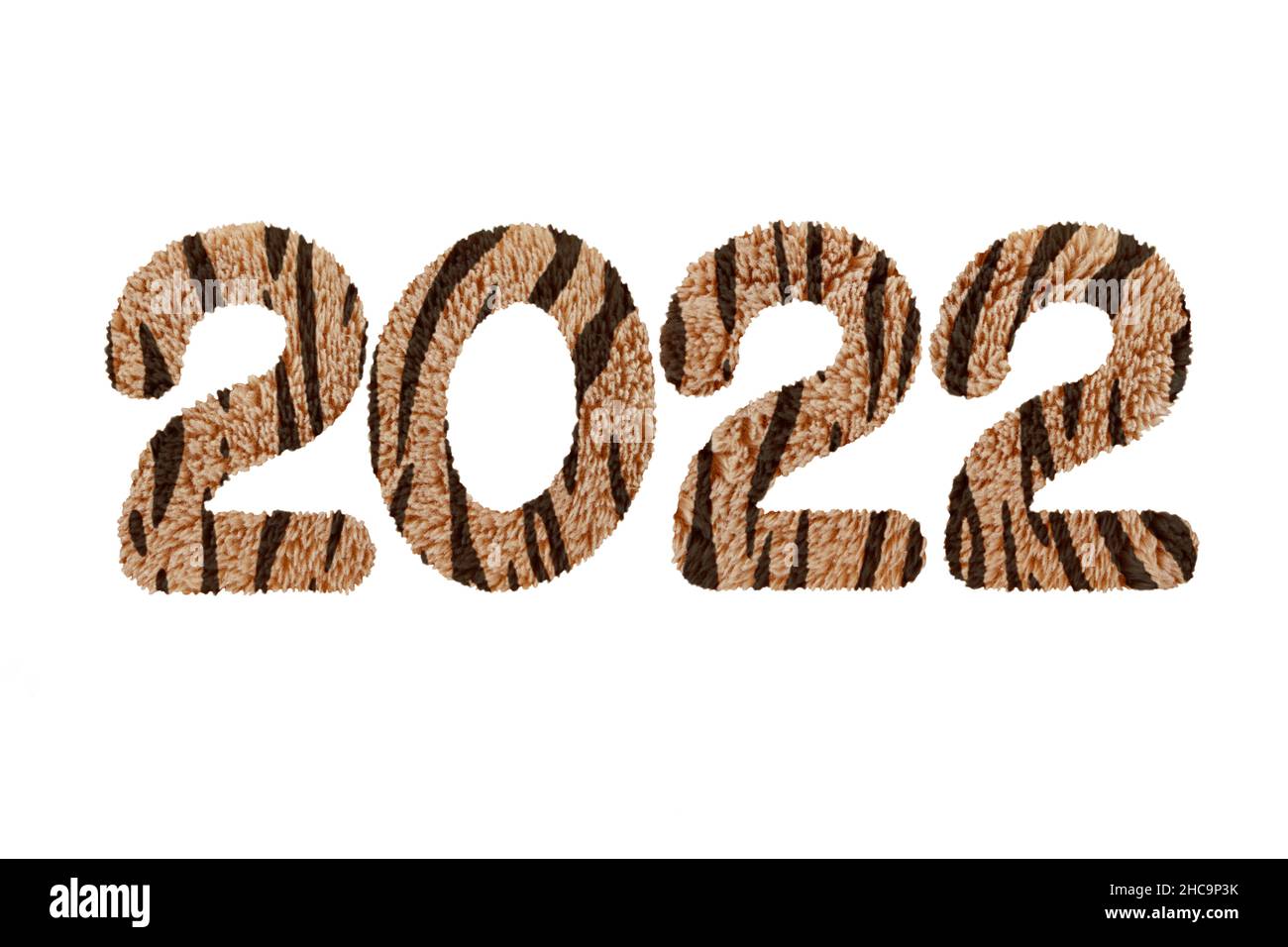 2022 cifre di nuovo anno coperte con modello di pelle tigre. Illustrazione dello zodiaco cinese. Foto Stock