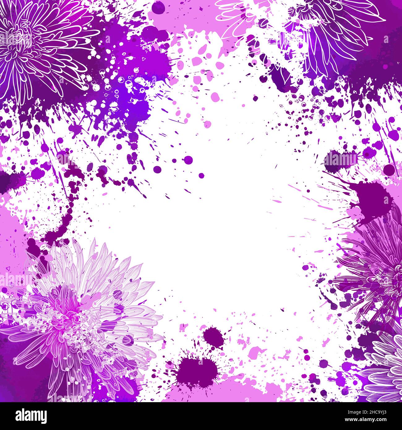 Cornice di sfondo con fiori e fiori viola. Illustrazione vettoriale Illustrazione Vettoriale