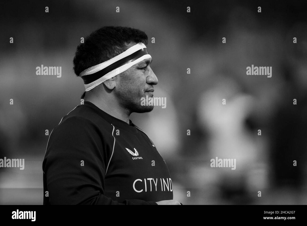 Mako Vunipola n. 1 di Saracens in fase di riscaldamento Foto Stock