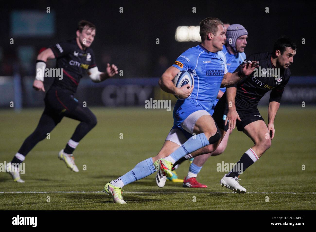 Duhan van der Merwe #11 di Worcester in azione durante il gioco Foto Stock