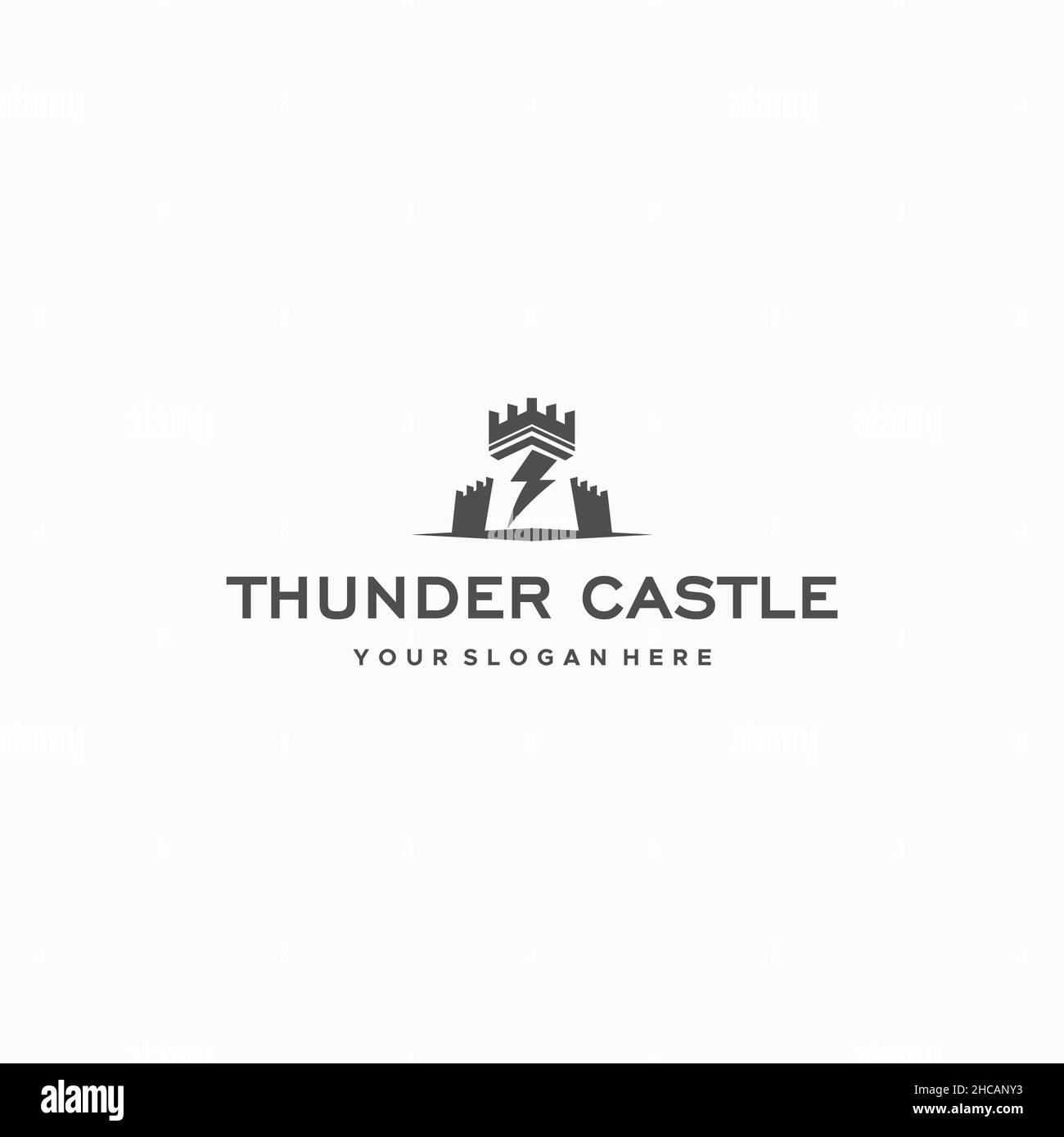 Design minimalista THUNDER CASTLE Lightning con logo Illustrazione Vettoriale