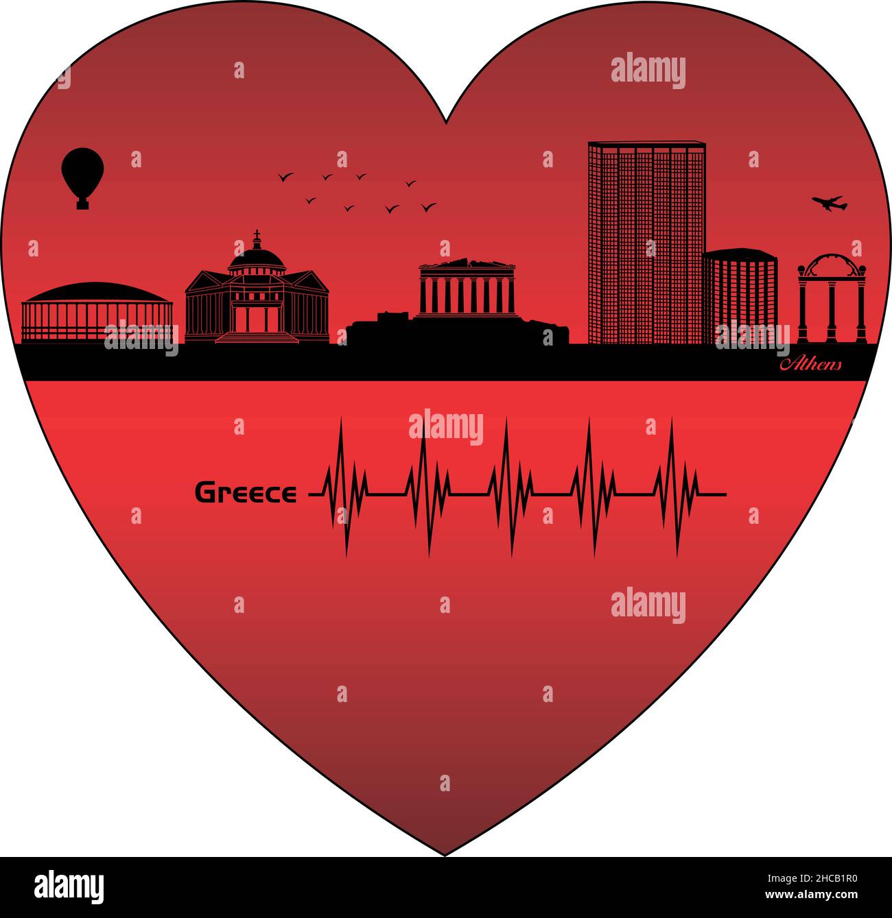Atene nel cuore - illustrazione, profilo dello skyline della città vettoriale, Atene Grecia Illustrazione Vettoriale