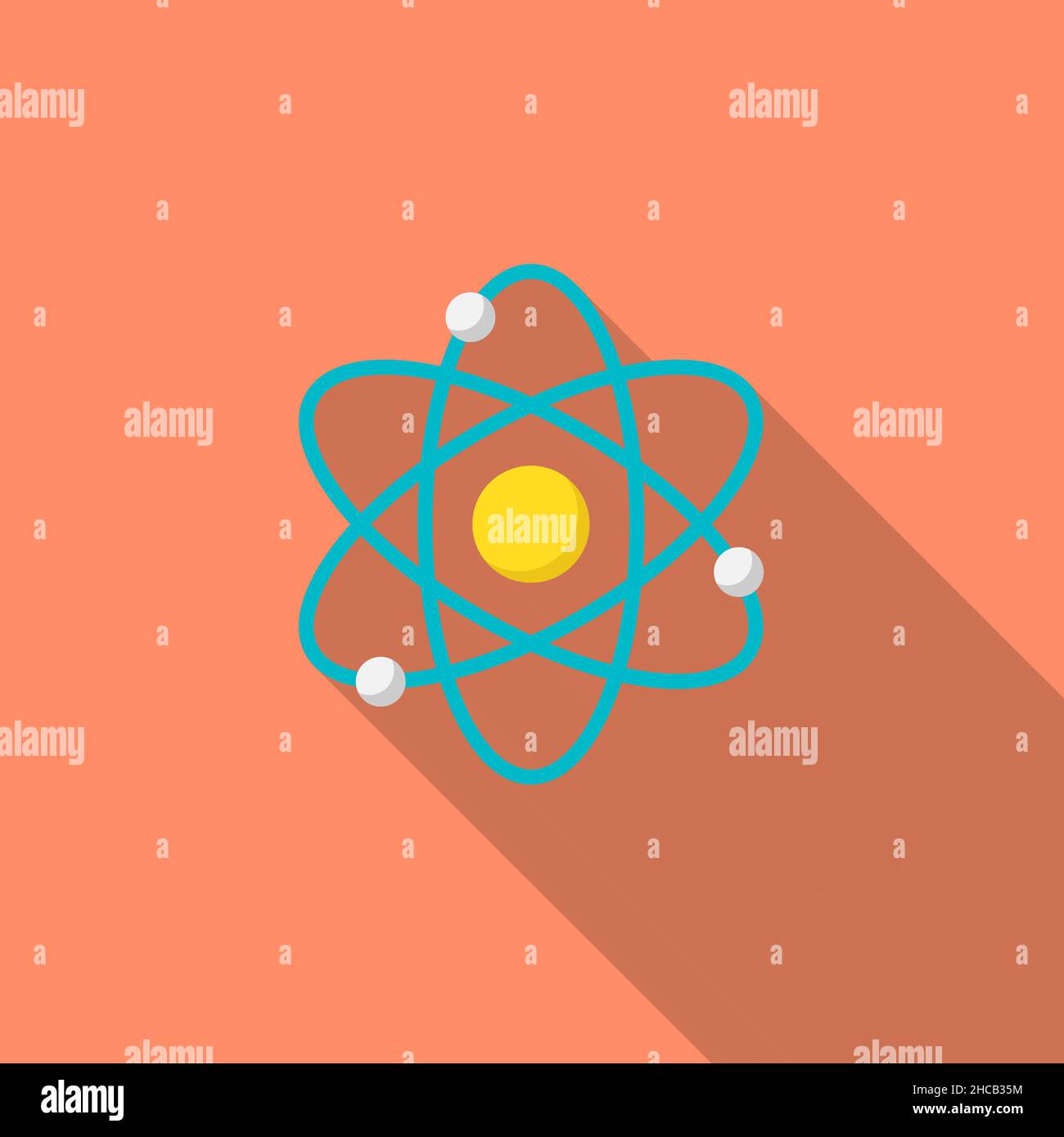 icona del vettore atomico e scientifico, disegno piatto, ombra lunga Illustrazione Vettoriale