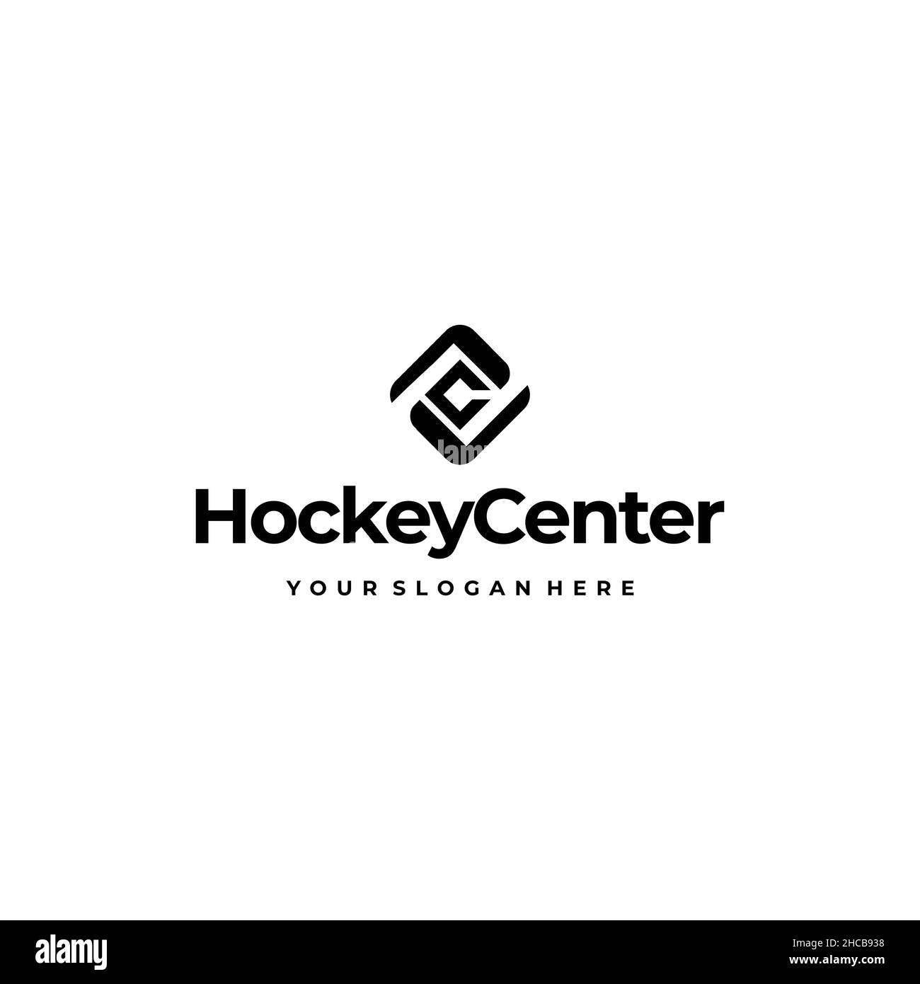 Design astratto con logo e silhouette Flat Hockey Center Illustrazione Vettoriale