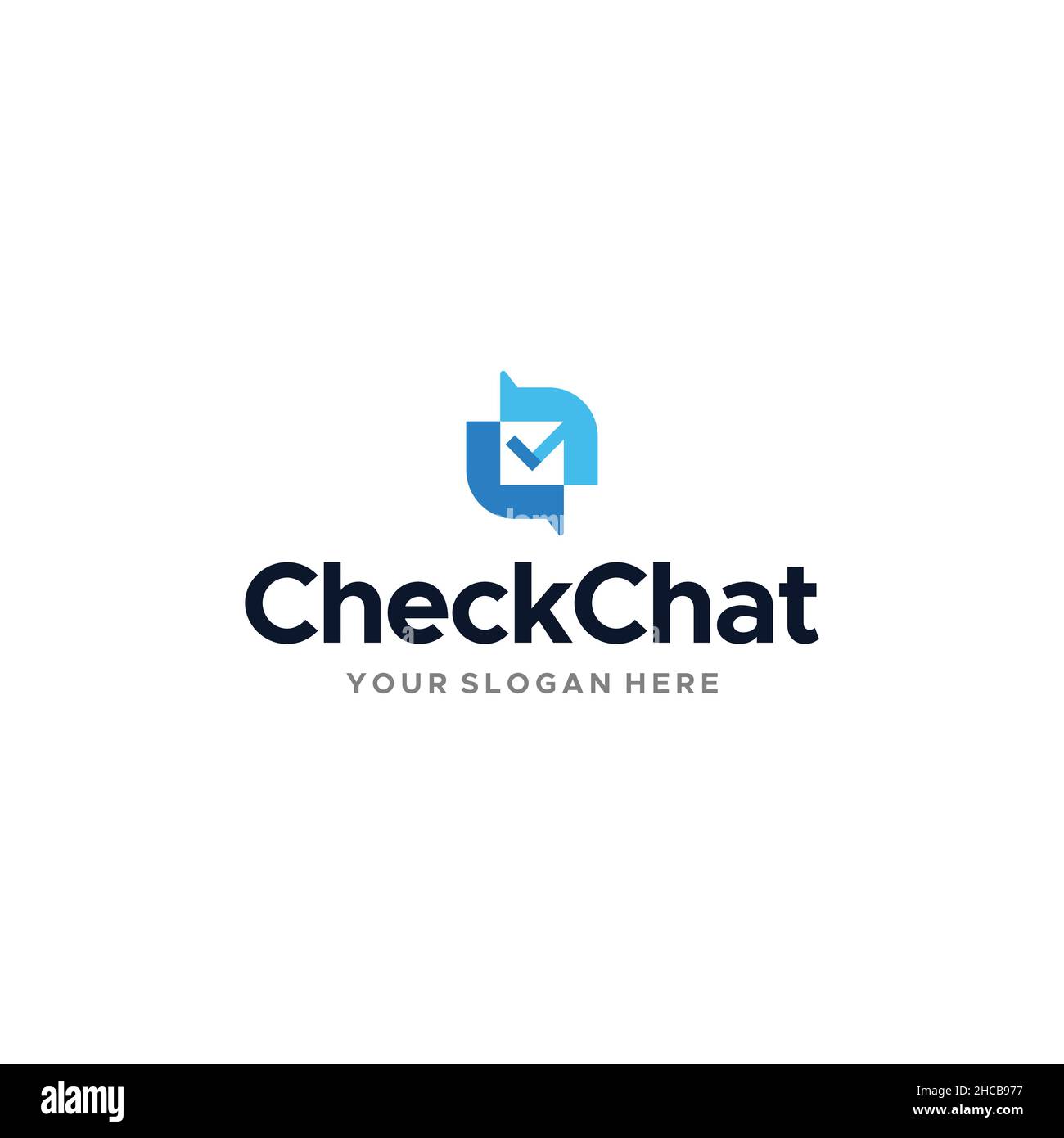 Modern Check Chat Buble message Blue logo design Illustrazione Vettoriale