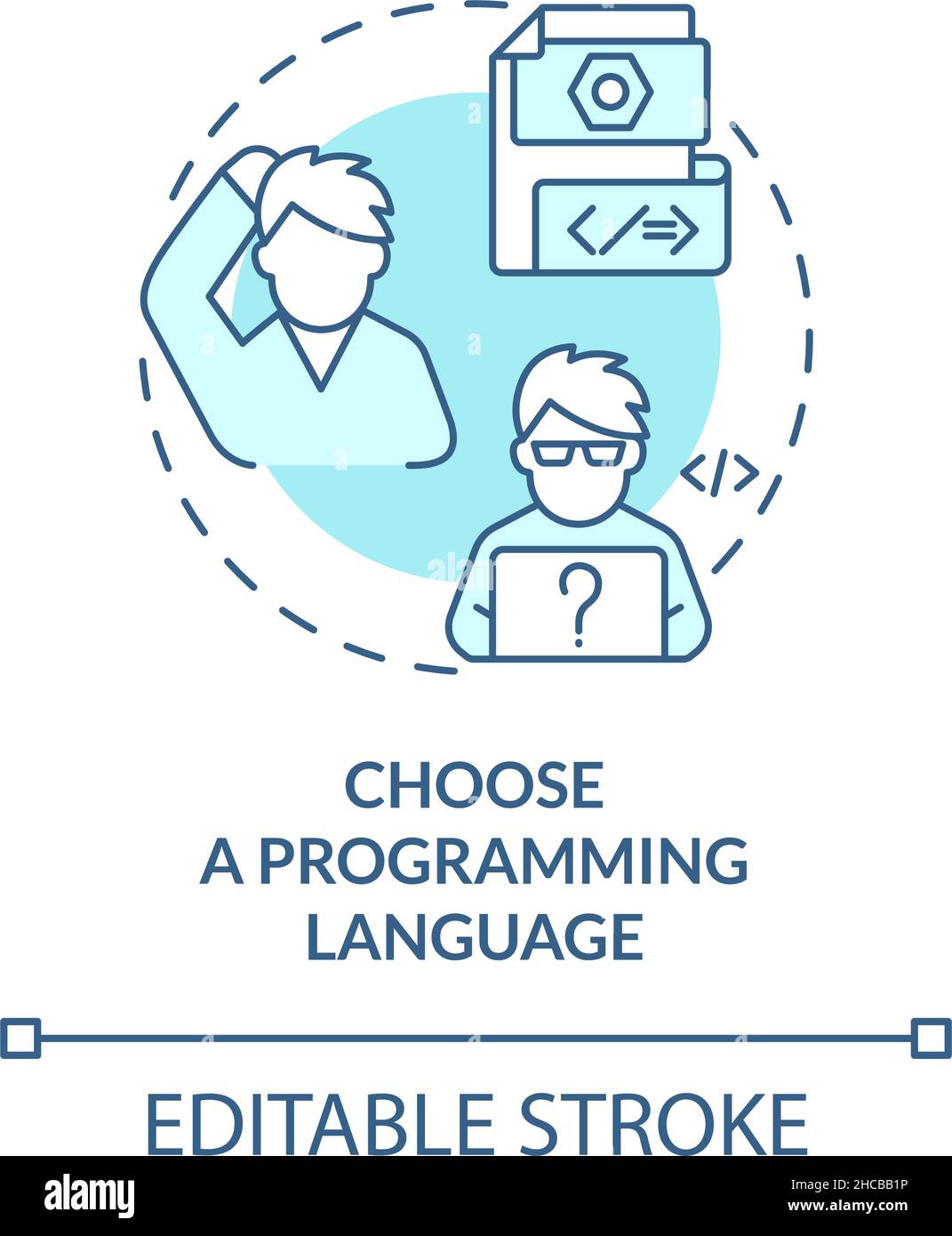 Scegliere un'icona del concetto di linguaggio di programmazione turchese Illustrazione Vettoriale