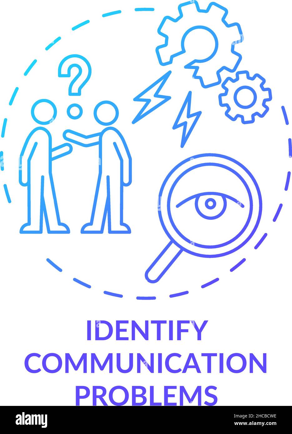 Identificare i problemi di comunicazione con l'icona blu del concetto di gradiente Illustrazione Vettoriale
