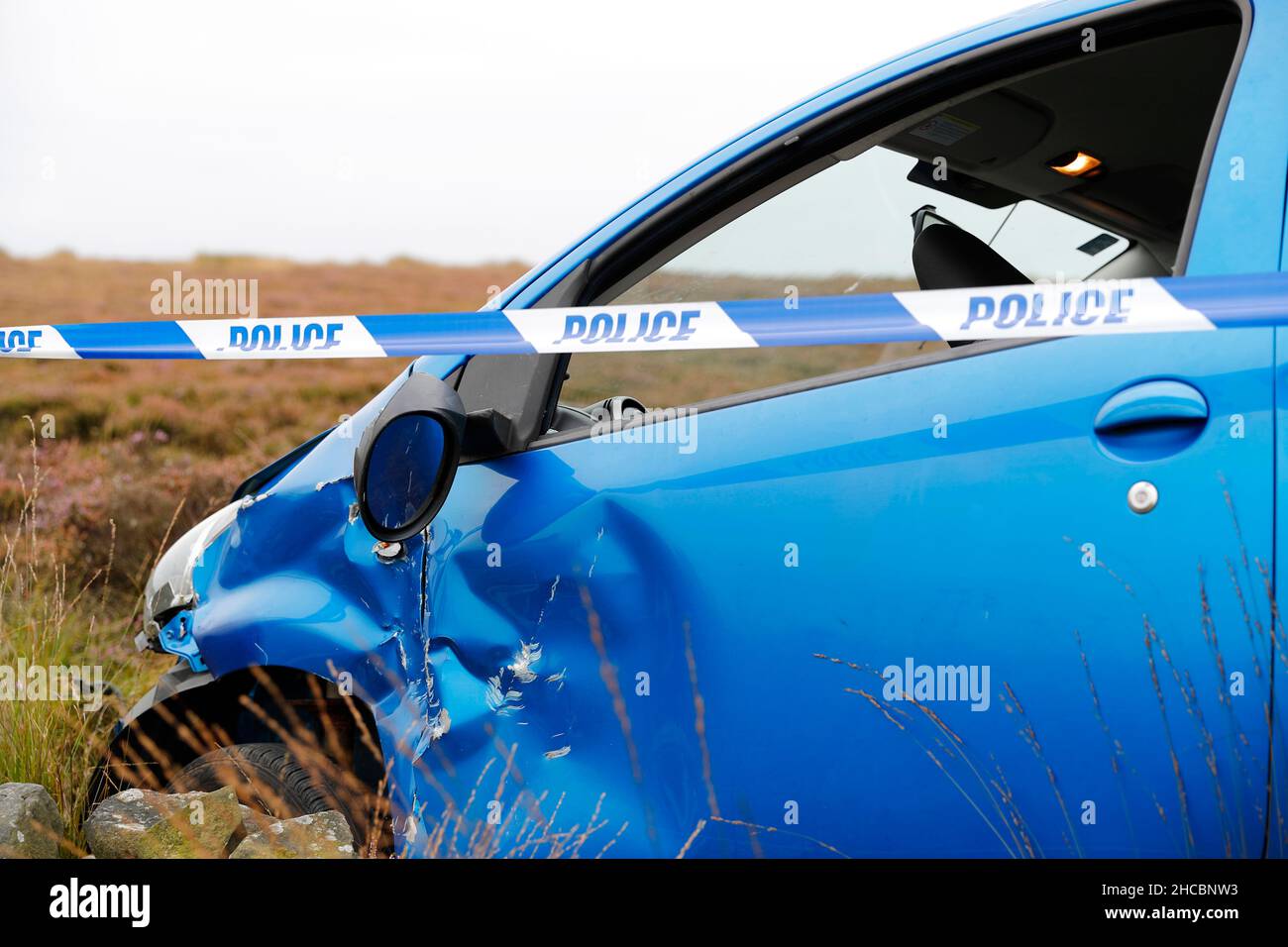 Incidente auto su Askwith moor Road Otley Foto Stock