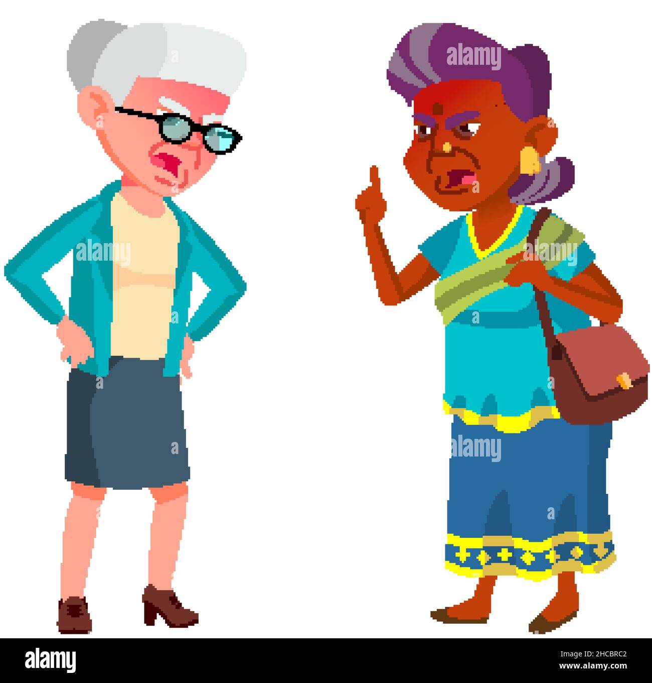 Donne anziane che litigano in negozio di alimentari Vector Illustrazione Vettoriale