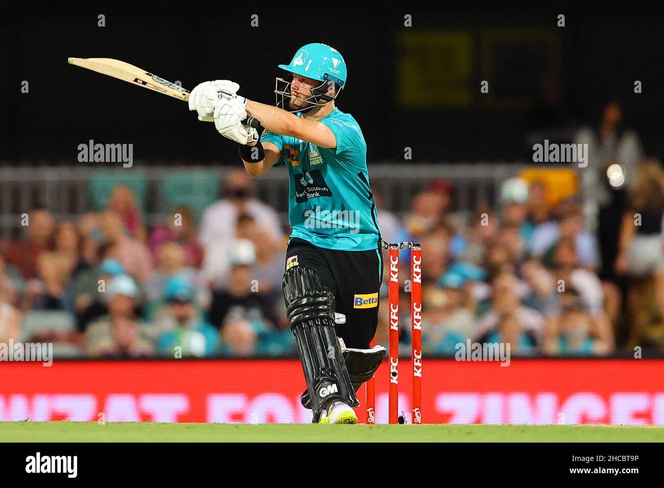 Brisbane, Regno Unito. 27th Dic 2021. Ben Duckett of the Brisbane Heat ha sparato per 6 corse, e porta 50 corse a Brisbane, Regno Unito il 12/27/2021. (Foto di Patrick Hoelscher/News Images/Sipa USA) Credit: Sipa USA/Alamy Live News Foto Stock