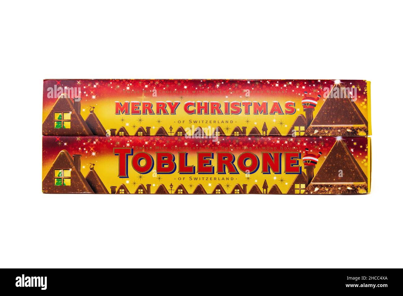 Buon Natale - barrette di cioccolato Toblerone Foto Stock