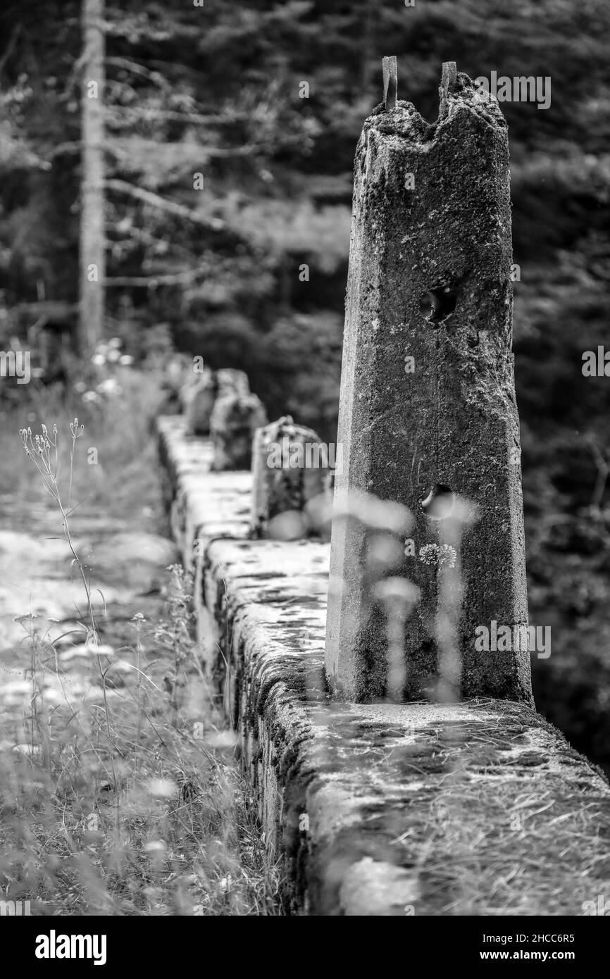 Scatto in scala di grigi di un ponte abbandonato Foto Stock