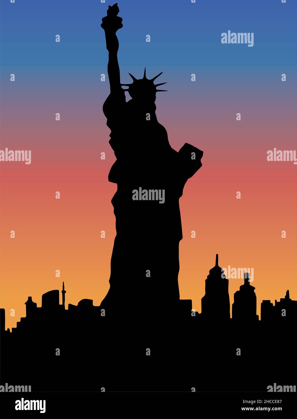 Disegno o schizzo della statua della silhouette liberty illustrazione modificabile Foto Stock