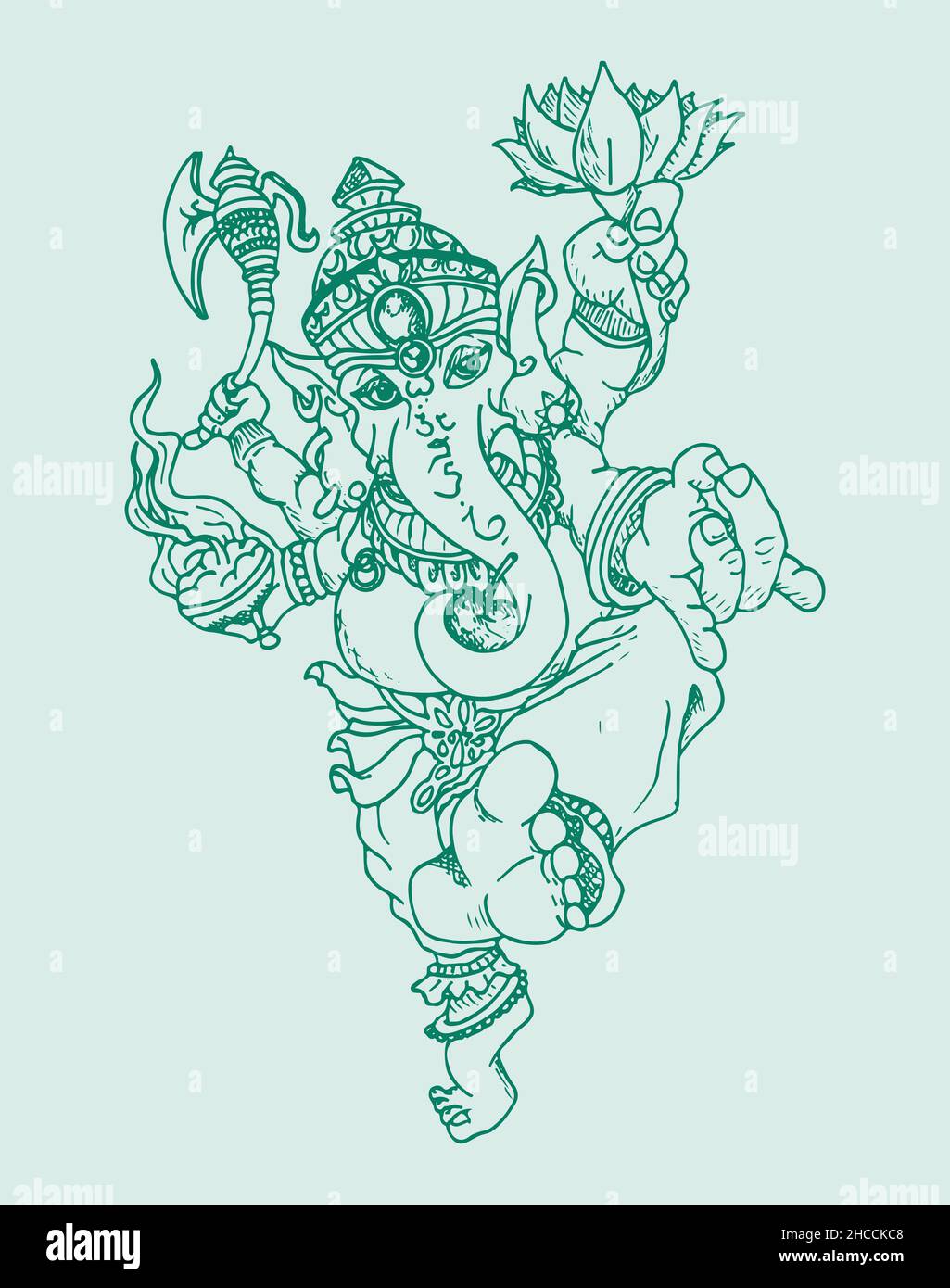 Un'illustrazione verticale dell'elefante del Signore Ganesha su sfondo verde Foto Stock