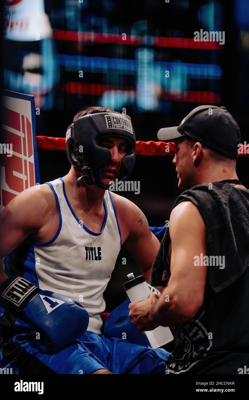 Partita di boxe amatoriale a Omaha, Nebraska, USA Foto Stock