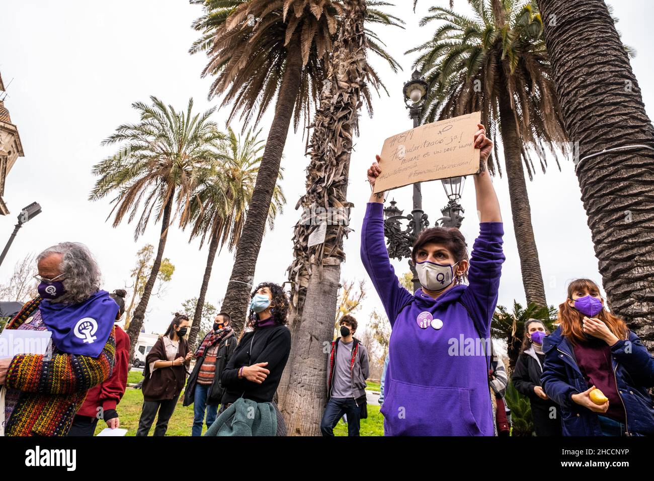 Valencia, Spagna; 8th marzo 2021: Raduni femministi per celebrare la Giornata delle Donne il 8 marzo 2021. Foto Stock