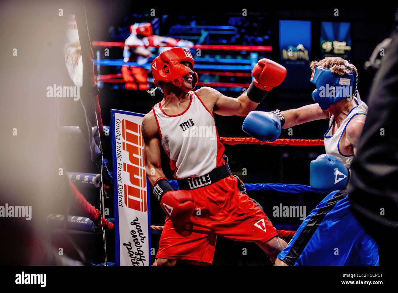 Partita di boxe amatoriale a Omaha, Nebraska, USA Foto Stock