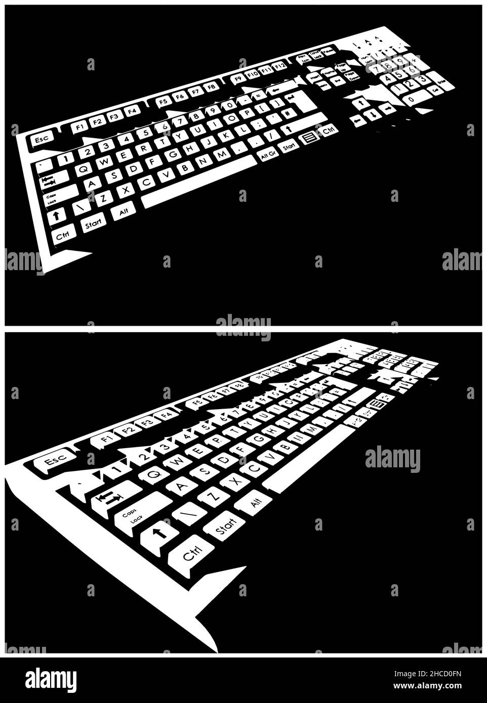 Illustrazione vettoriale stilizzata di un primo piano della tastiera meccanica Illustrazione Vettoriale