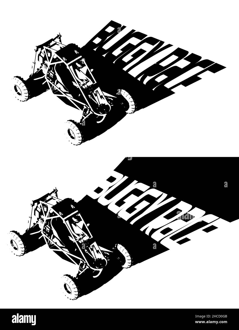 Illustrazione vettoriale stilizzata sul tema della corsa in buggy Illustrazione Vettoriale