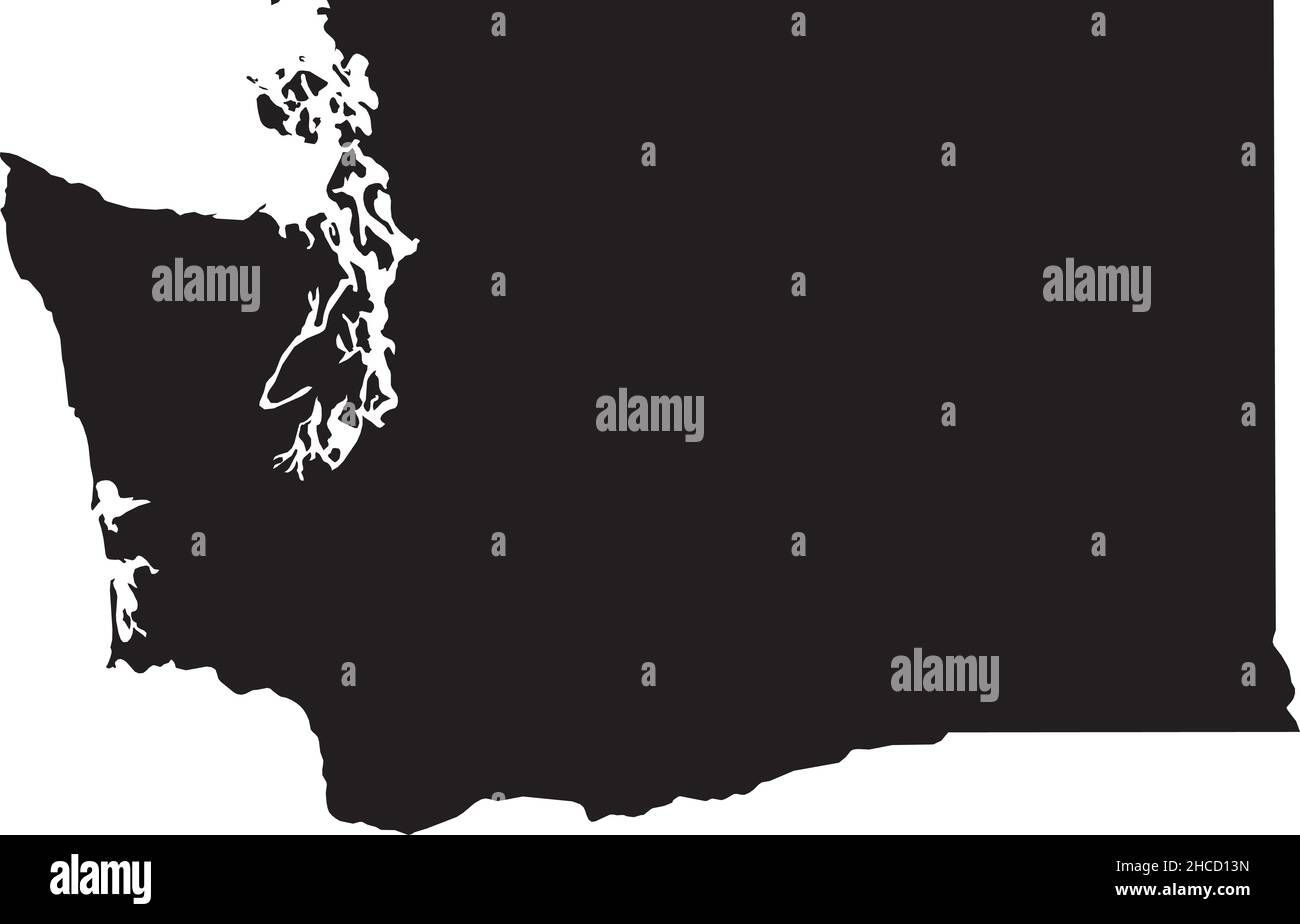 Semplice mappa amministrativa vettoriale nera dello Stato federale di Washington, USA Illustrazione Vettoriale