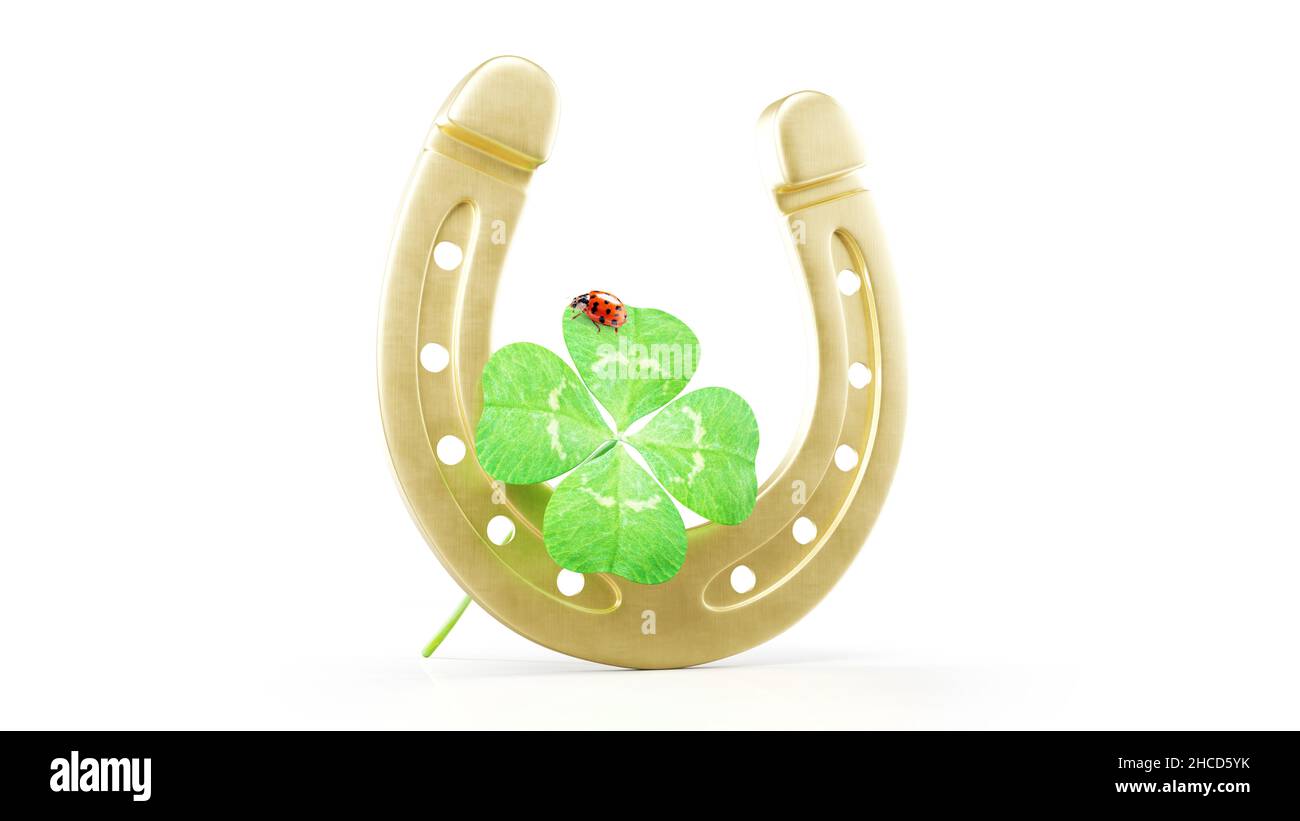 Horseshoe e concetto di fortuna. Carta giorno San Patrizio. 3d illustrazione Foto Stock