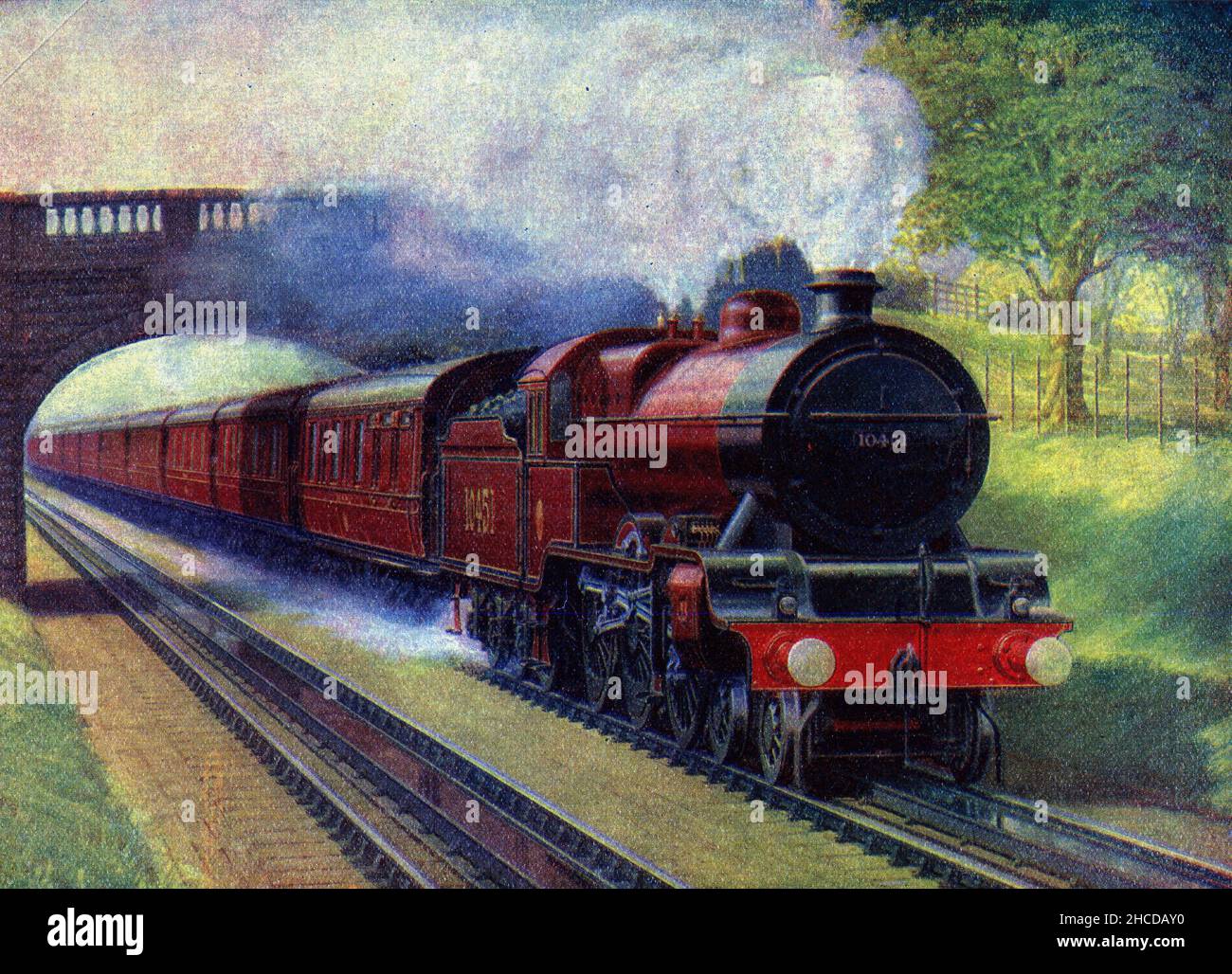 Incisione dello Scots Express che passa sopra le vasche d'acqua a Brock Foto Stock