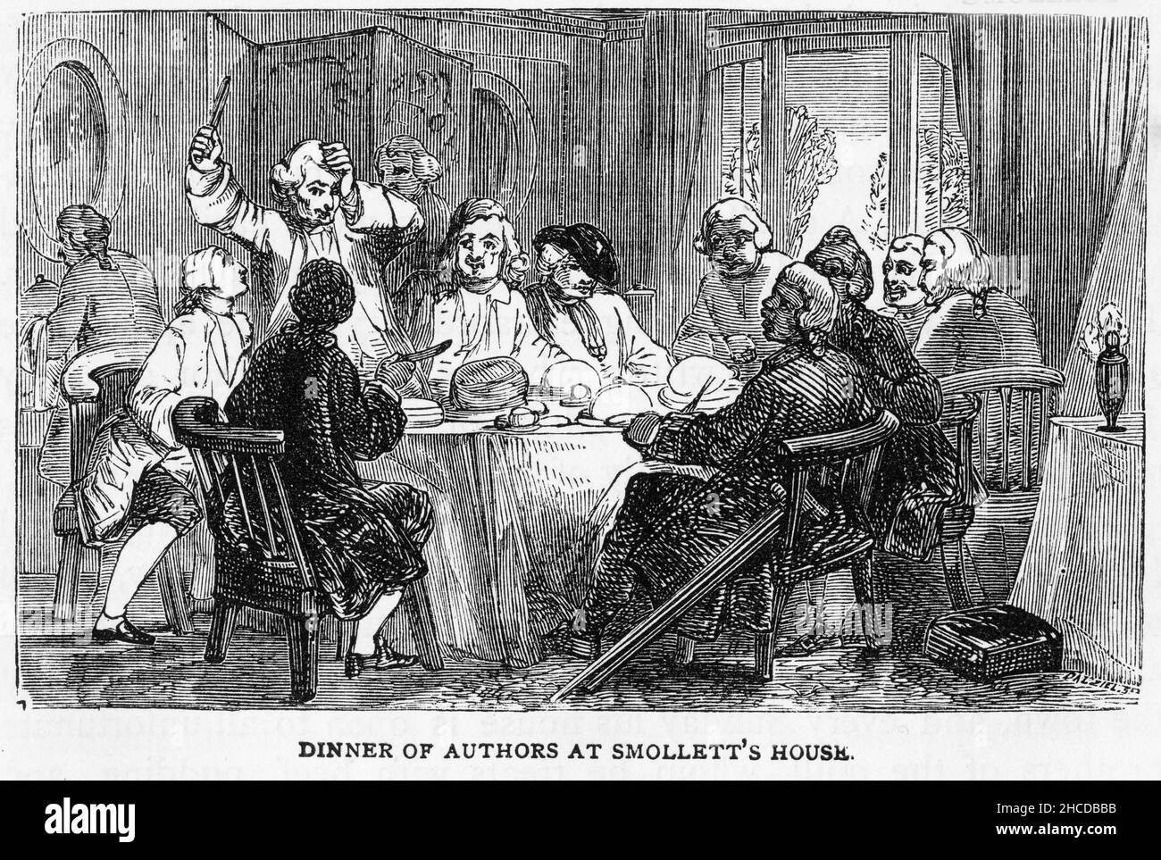 Incisione di una cena per diversi autori nella casa di Tobias Smollett Foto Stock