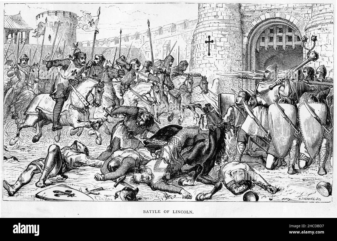 Halftone della Battaglia del Castello di Lincoln nel 1139, quando Stephen fu preso prigioniero. Foto Stock
