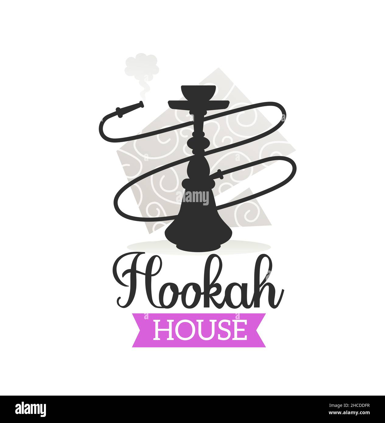 Hookah House icona vettoriale di shisha cafe, lounge bar o night club. Hookah arabo o nargile turco fumando pipa simbolo isolato con sheesha o hubbl Illustrazione Vettoriale