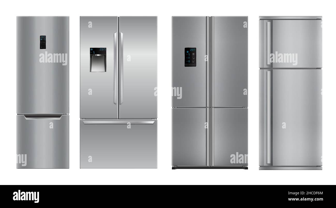 Frigorifero da cucina realista e moderno, macchina frigo isolata,  congelatore. Apparecchio Vector Kitchen 3D con display digitale e dispenser  per acqua, gr Immagine e Vettoriale - Alamy
