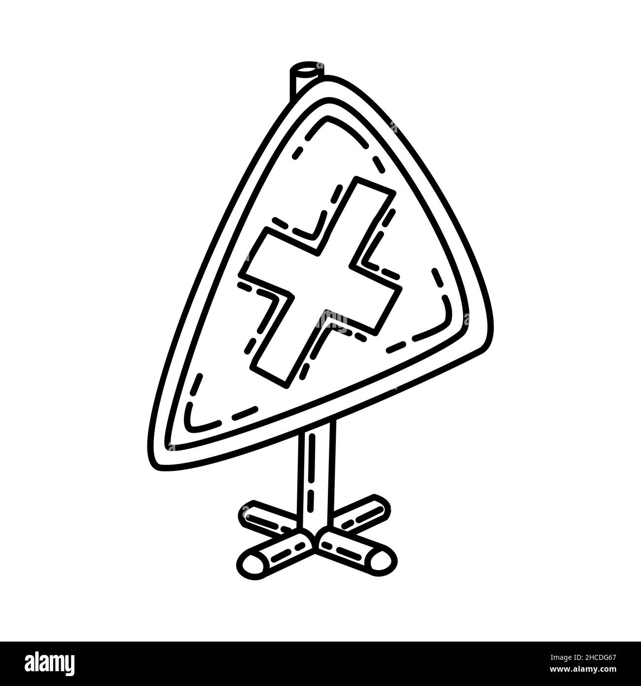 Sezione di intersezione di segnali stradali di avvertimento tracciata a mano icona Set Vector. Illustrazione Vettoriale