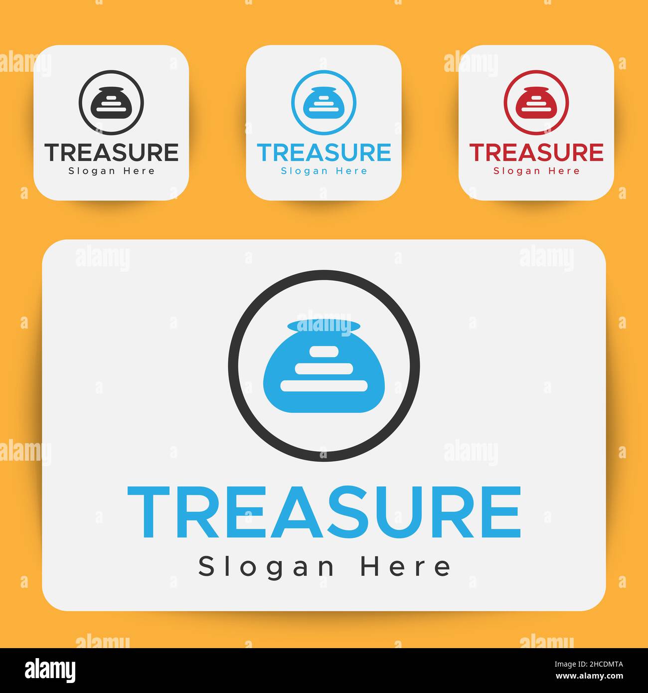 Contenitore Treasure Logo.Wealth. Logo Treasure Chest. Logo Abstract minimalista blu e nero. Illustrazione Vettoriale