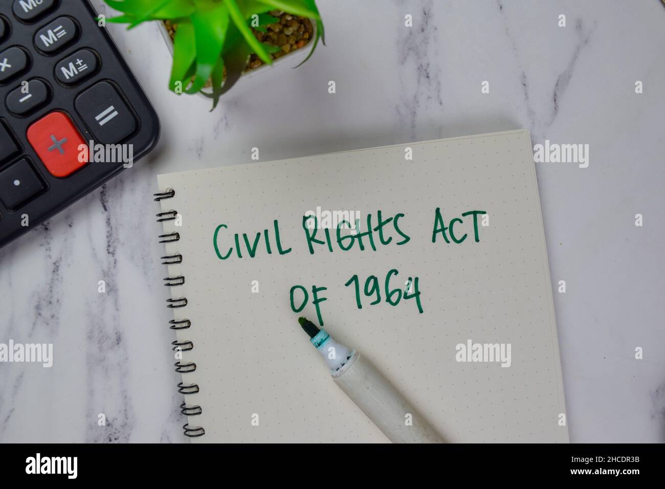 Legge sui diritti civili del 1964 scrivere su un libro isolato su tavola di legno. Foto Stock