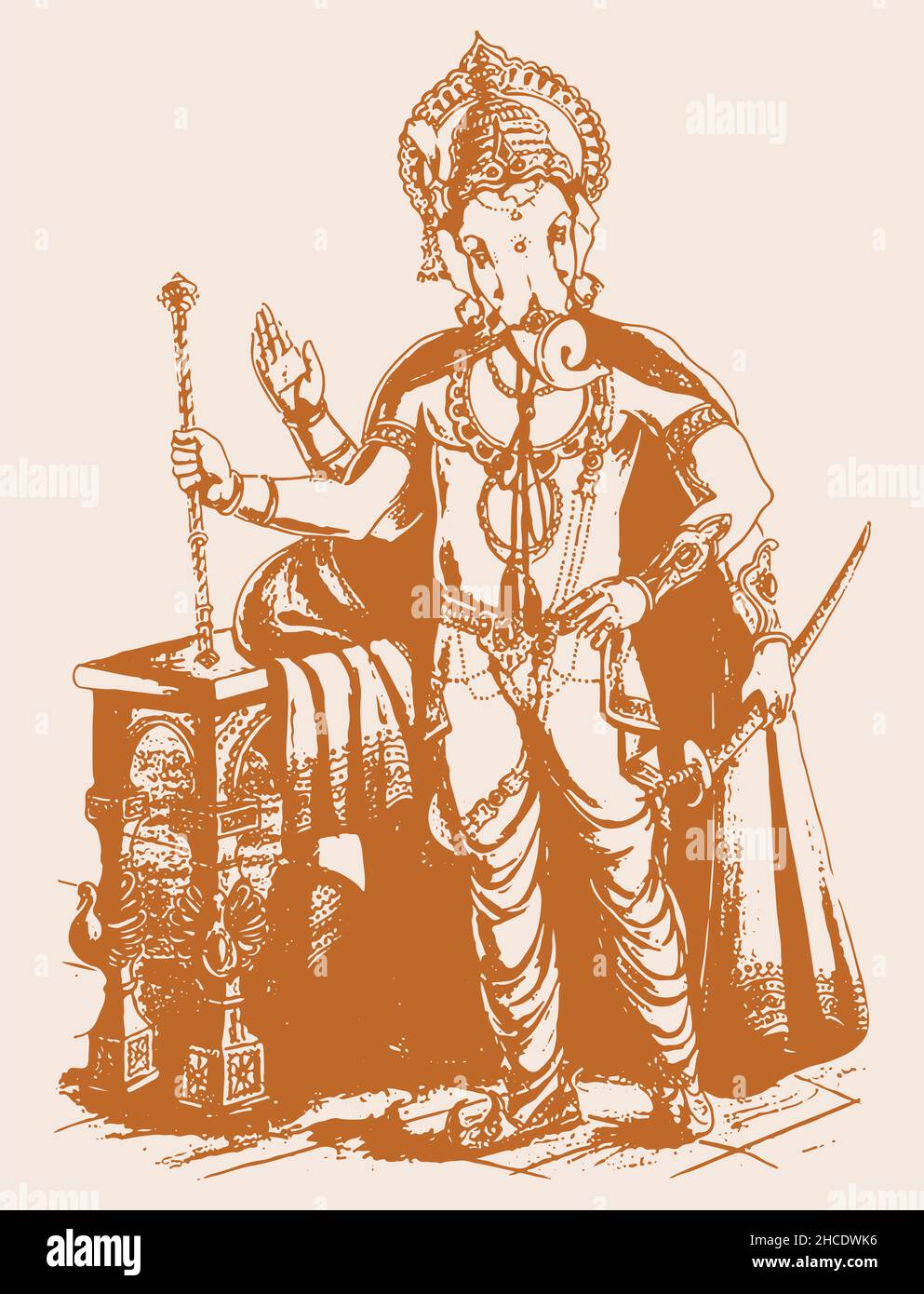 Un'illustrazione a 3D linee del Signore Ganesha Silhouette su uno sfondo luminoso Foto Stock