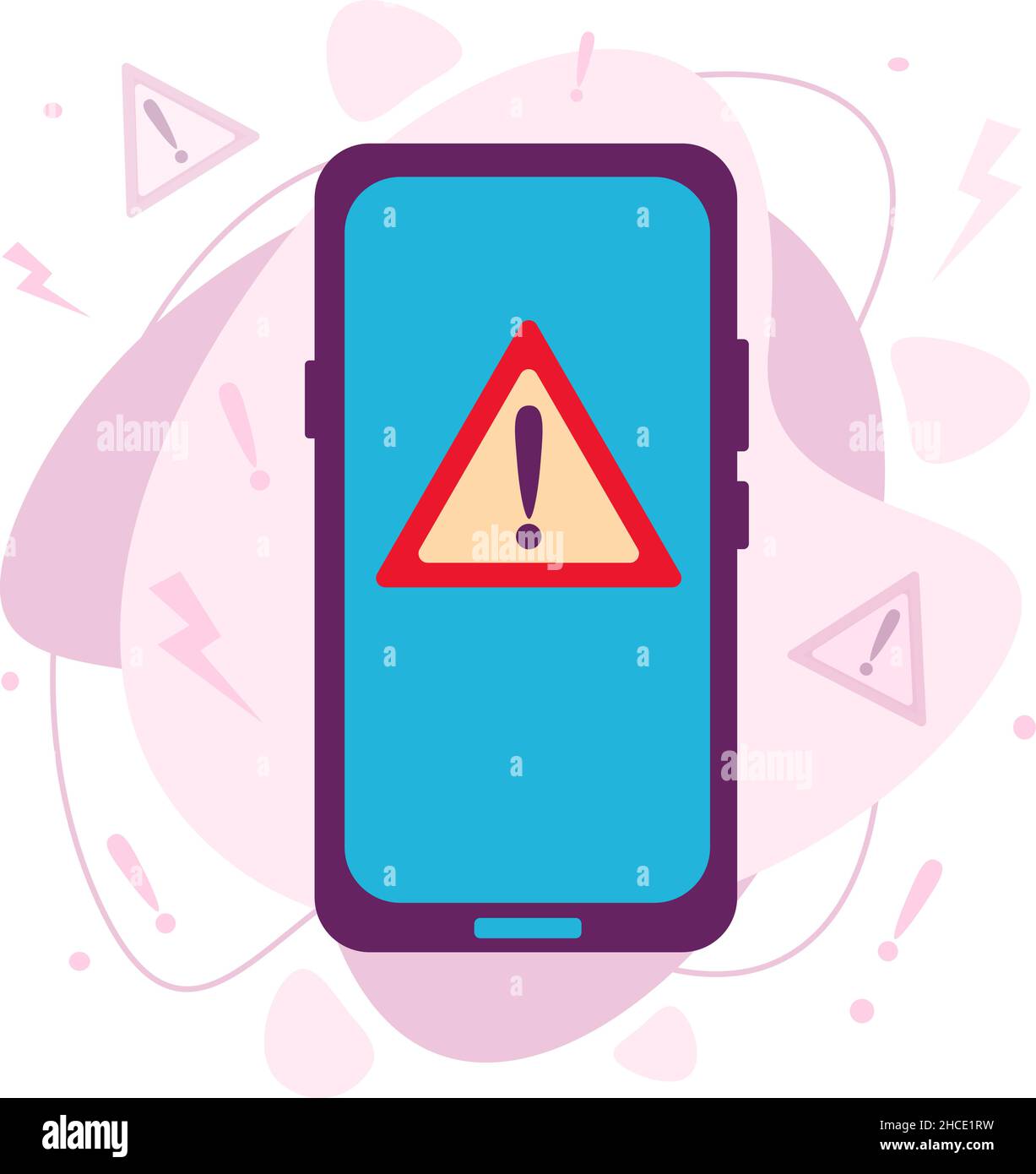 Notifica di un avviso con un punto esclamativo sullo smartphone. Illustrazione Vettoriale