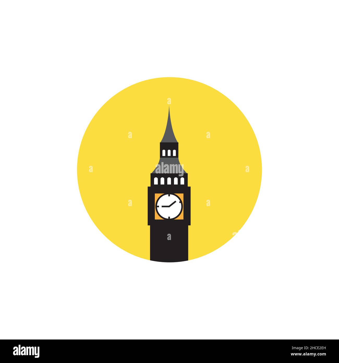 torre dell'orologio con il logo del tramonto disegno vettore grafico simbolo icona segno illustrazione idea creativa Illustrazione Vettoriale