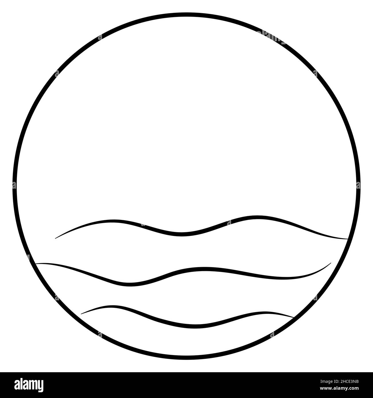 Semplice minimalista onde acqua lago fiume logo in cerchio vettore illustrazione, design isolato su sfondo bianco Illustrazione Vettoriale