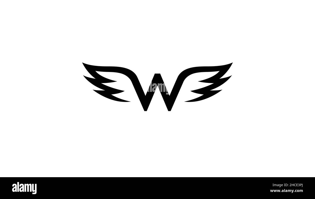 Creative Black Wings W lettera alfabeto logo simbolo vettoriale design Illustrazione Vettoriale