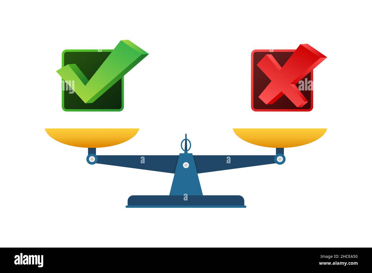 Illustrazione cartoon con scala rossa sì e no per concept design. 3d vettore. Illustrazione isometrica del vettore. Concetto aziendale. Illustrazione Vettoriale