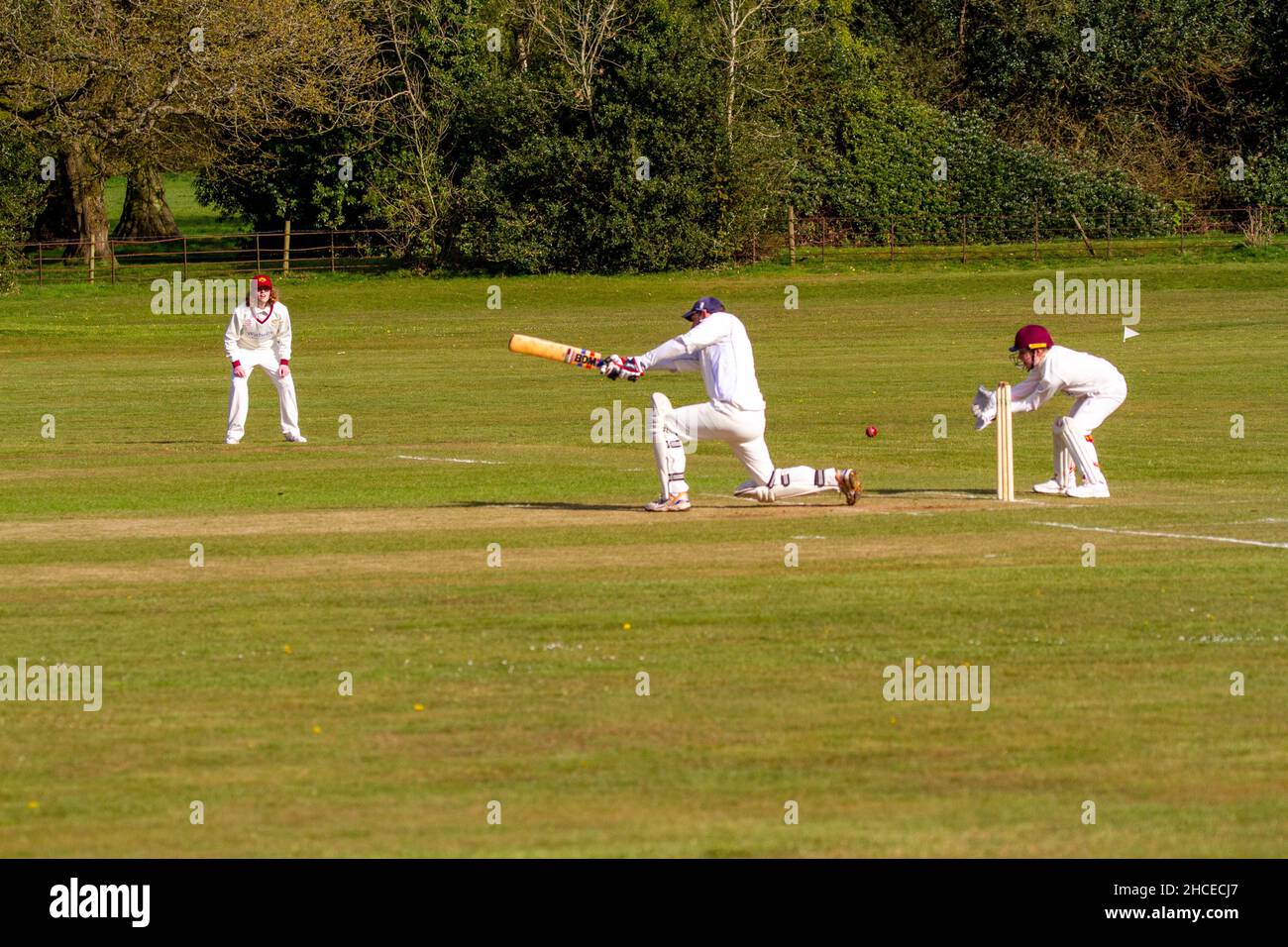 La partita di cricket del villaggio tra i villaggi del Derbyshire di Brailsford e Clifton sul campo di polo a Osmason Derbyshire Foto Stock