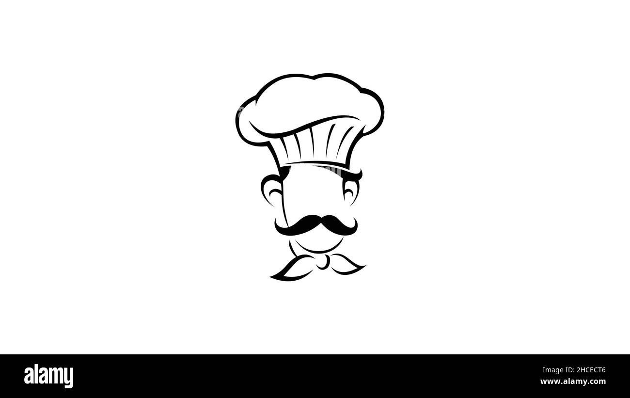 Chef Head Moustache Hat Cartoon Logo Vector Design Illustration Illustrazione Vettoriale