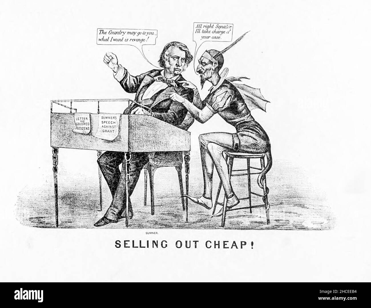 Selling out Cheap da una raccolta di caricature relative alla Guerra civile pubblicata nel 1892 su Heavy Plate Paper Foto Stock