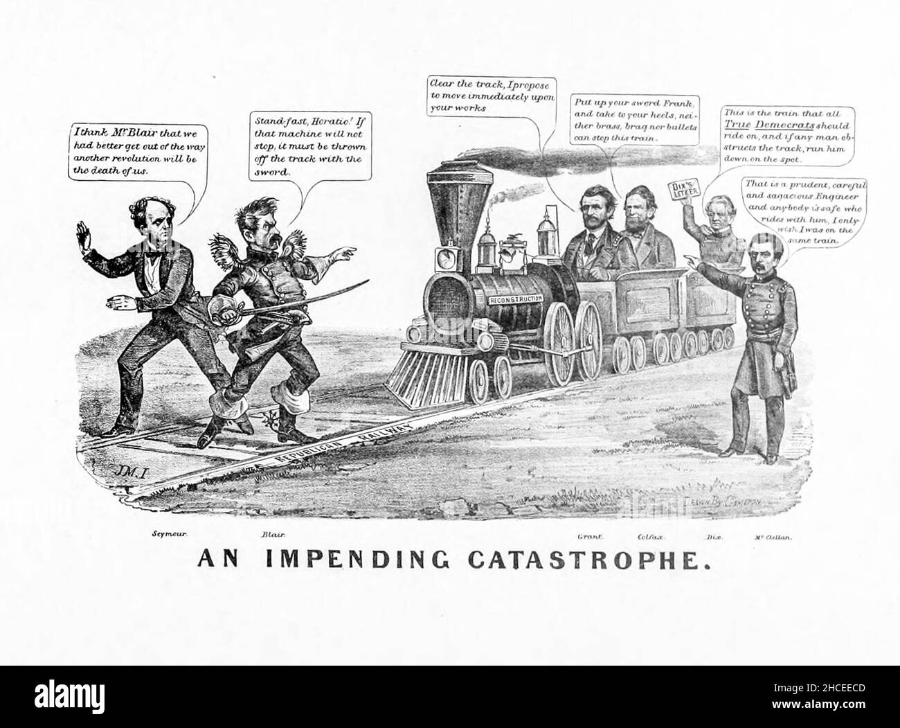 Una catastrofe imminente da una raccolta di caricature relative alla Guerra civile pubblicata nel 1892 su Heavy Plate Paper Foto Stock