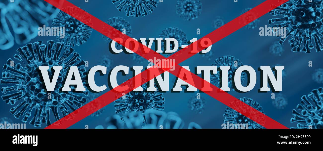 Banner anti-vaccinazione. Concetto di vaccino del coronavirus covid-19. Segnale di stop Foto Stock