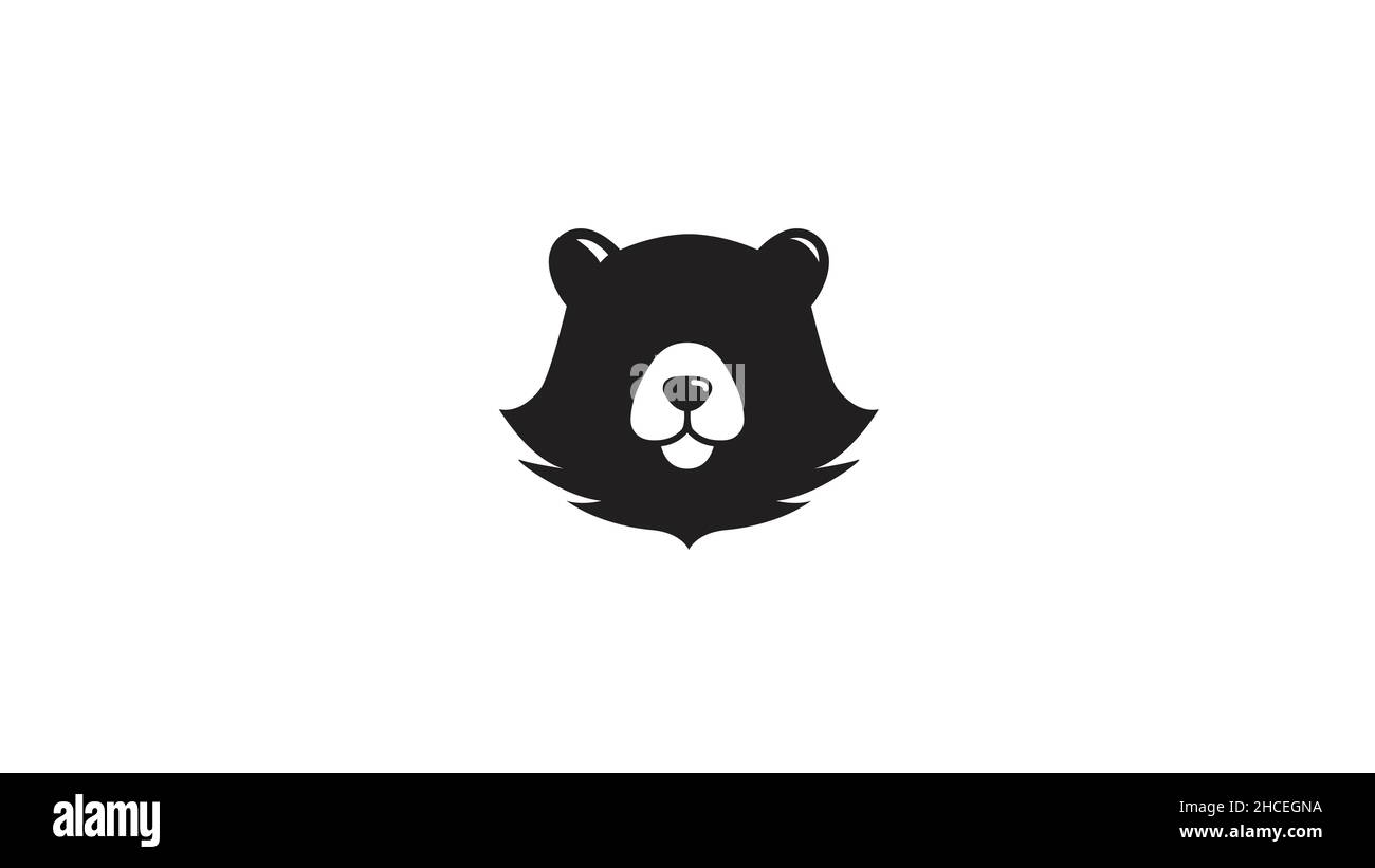 Creazione di un orso testa senza occhi viso animale in colore nero Logo vettore simbolo icona disegno Illustrazione Illustrazione Vettoriale