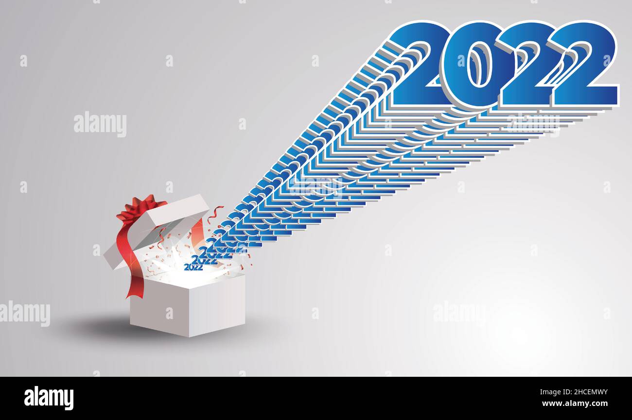 il nuovo anno 2022 esce dalla scatola su sfondo astratto Illustrazione Vettoriale