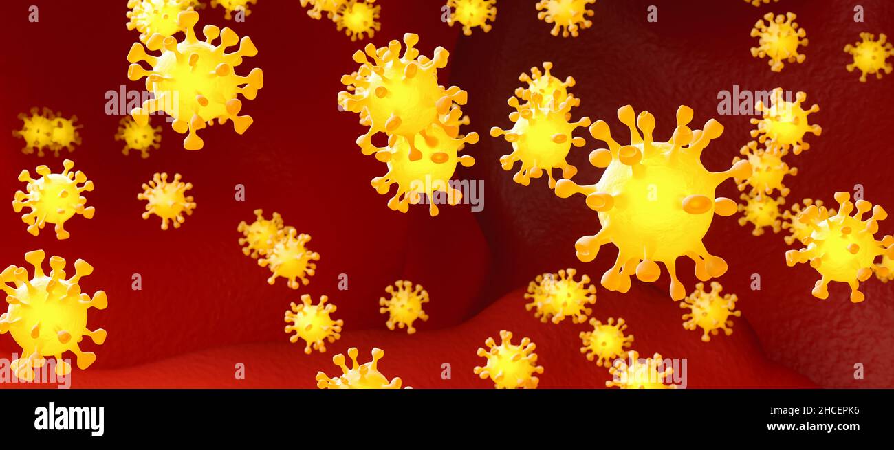 Gruppo di cellule di Coronavirus, dimensione banner Foto Stock